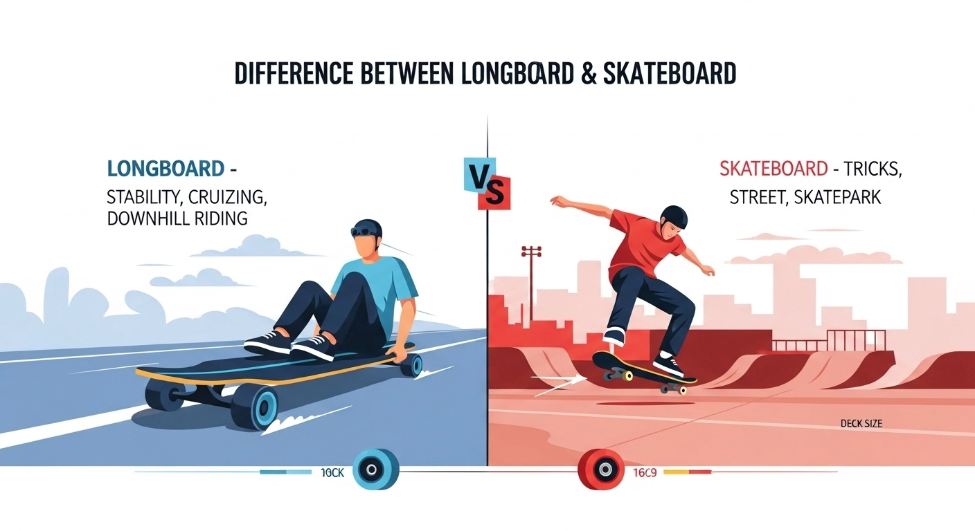 Difference between longboard and skateboard
